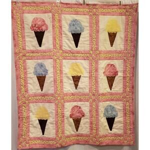 Colorful Ice Cream Cone Lover Lap Quilt, Handmade Throw Blanket, 35" x 40"